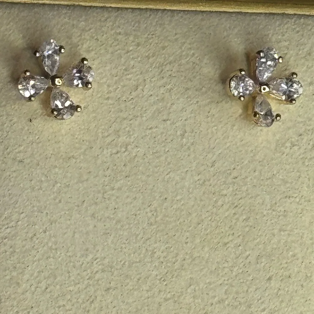 Gold Overlay Crystal Flower Stud Earrings Made with Swarovski Crystals - Picture 3 of 8